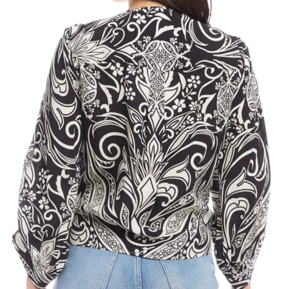 Karen Kane Blouson Sleeve Tie Front Top Blouse Women’s - Picture 2 of 6
